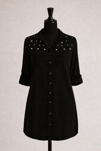 Chemise noir fluide longue perlés femme Taille unique