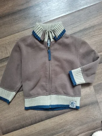 Veste / Gilet marron et crème à zip col montant type camionneur. Garçon. Taille 3 ans. Okaïdi. TBE