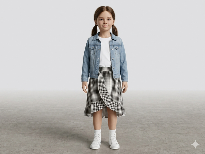 Jupe à carreaux noir et blanc Taille 10 ans ESSAM - photo numéro 2