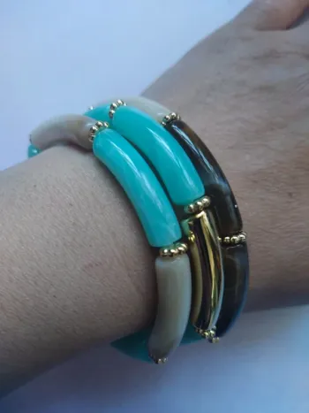 Bracelets tubes assortis summer été turquoise or doré blue bohème chic