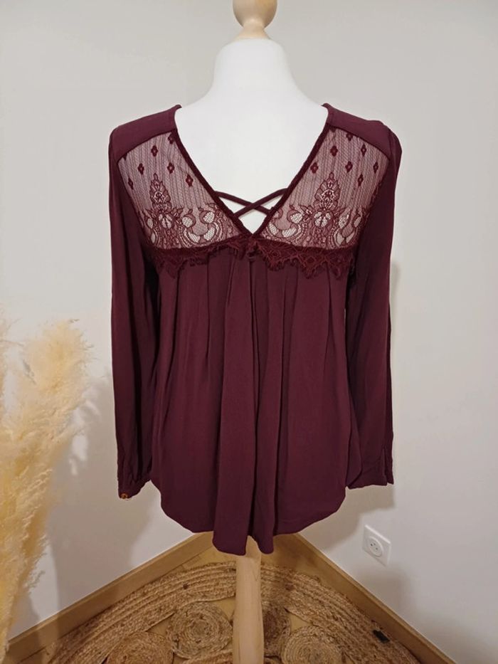 Blouse violette/bordeaux avec dentelle Collection IRL taille S 36 - photo numéro 5