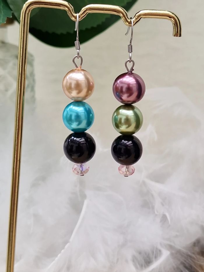 Parure Bijoux Acier Grosses Perles Multicolore - photo numéro 3