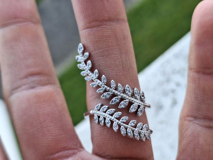 Bague ouverte Argenté avec strass Détail Feuille long en Acier Inoxydable Bague pour elle - photo numéro 5