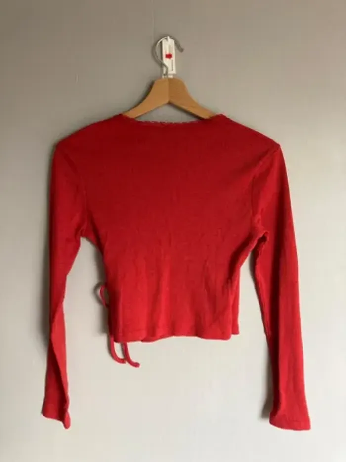 Haut cache-cœur Superdry rouge chiné côtelé – Taille S – Neuf jamais porté - photo numéro 4