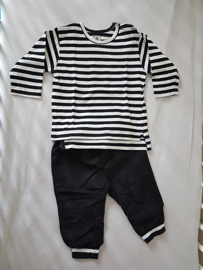 Ensemble jogging et haut rayé noir et blanc