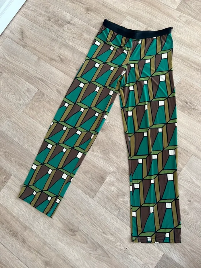 Siyu pantalon, fluide, moulant été vert, imprimée femme, taille 34