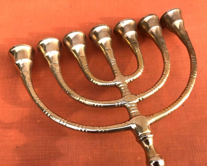 Menorah Chandelier 7 branches Laiton poli - photo numéro 4