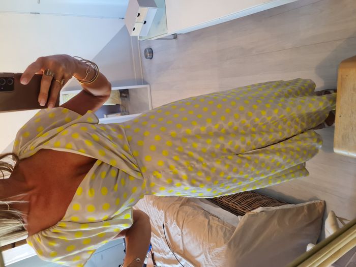 Robe longue grise crème à pois jaune avec fente Zara Taille 34 - photo numéro 6