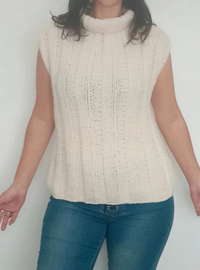 Gros pull tricot sans manches col roulé taille unique - photo numéro 8