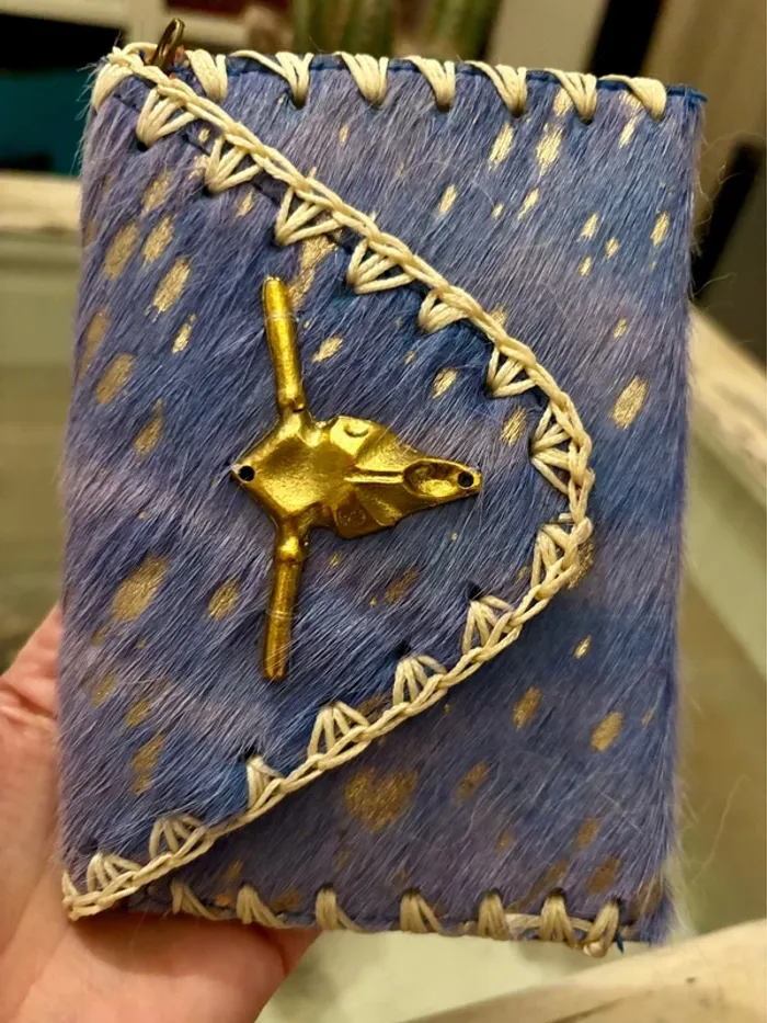 Porte monnaie bohème buffle bleu clair et doré - photo numéro 4