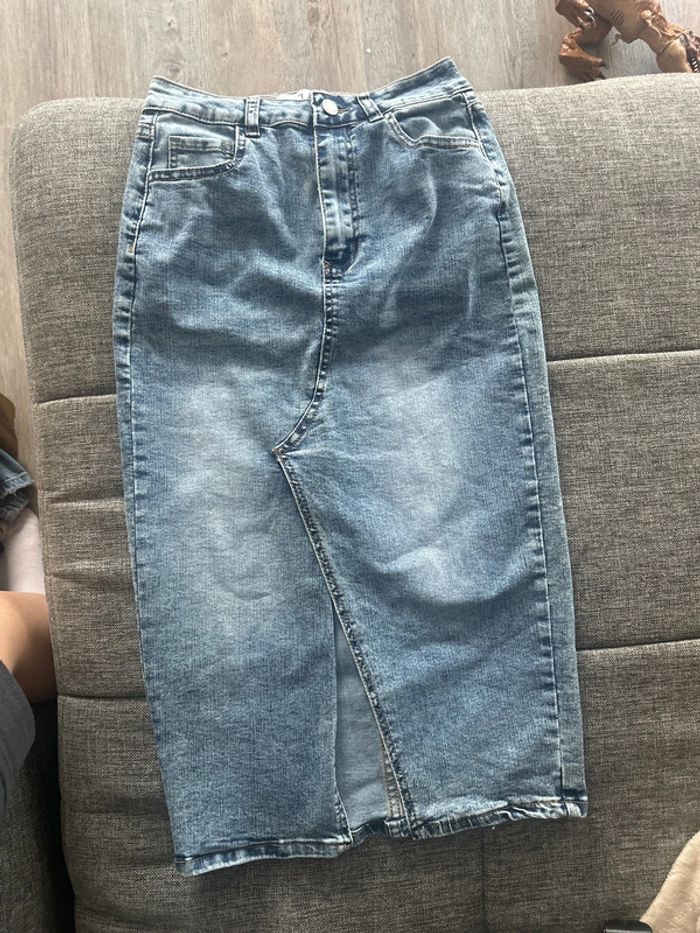 Jupe jeans mi longue taille haute M