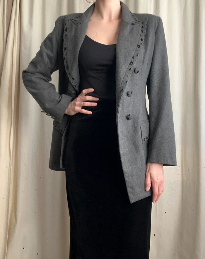 Blazer long gris retro 80s vintage made in France 🇫🇷 Officecore - Taille M - photo numéro 3