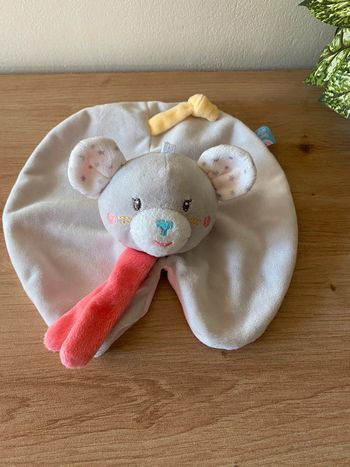 Doudou plat souris rose gris sucre d orge Neuf