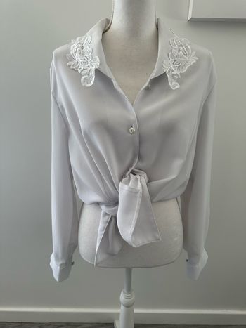 Chemisier blanc col broderies fleurs Vintage T40 L