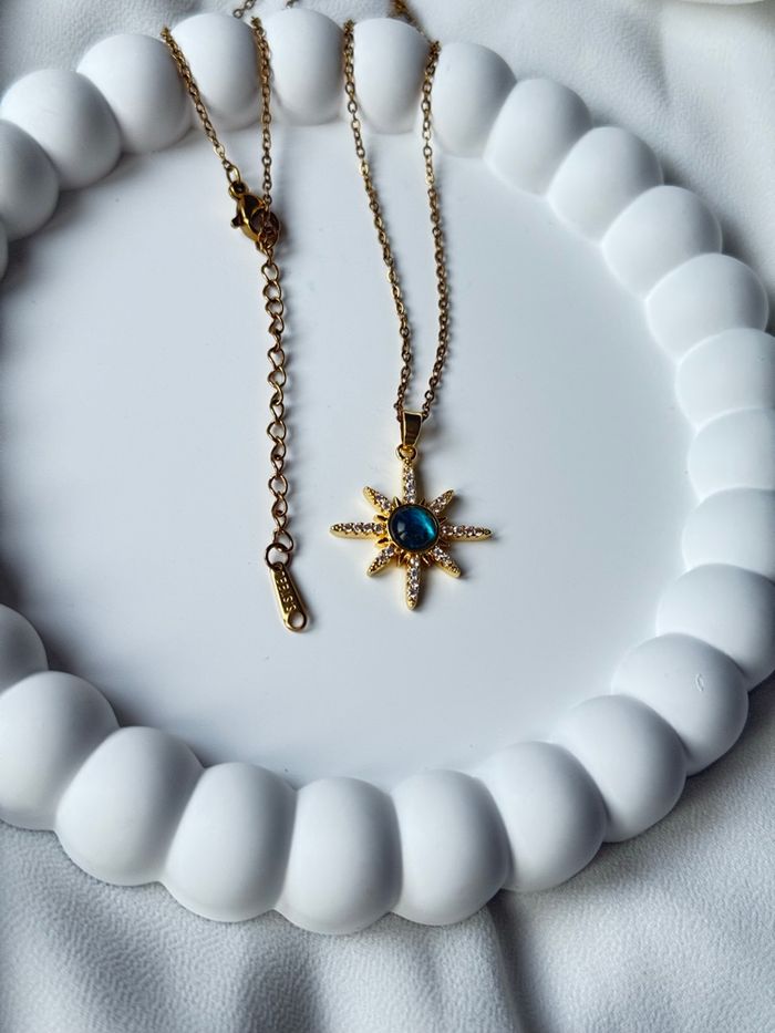 Collier Solaire en Acier Inoxydable Or – Pendentif Étoile & Pierre Bleue - photo numéro 2