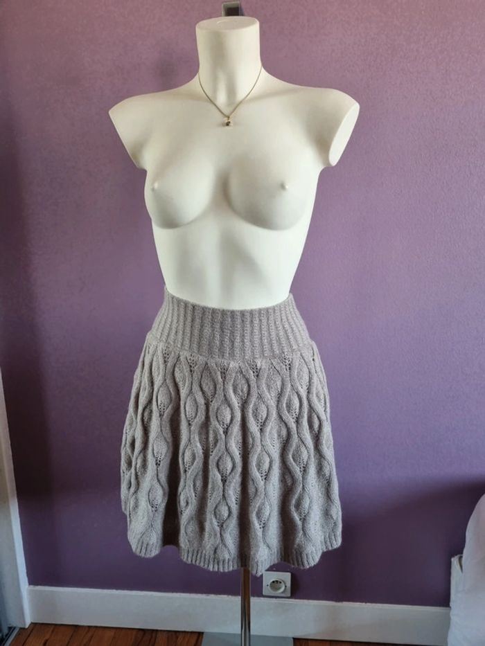 Jupe trapèze mohair en maille beige - photo numéro 5
