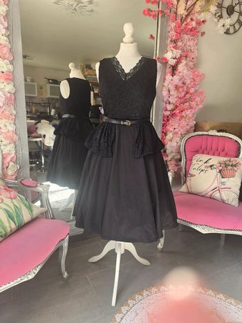 Robe pin-up rockhabily rétro vintage noir belle poque + ceinture taille S