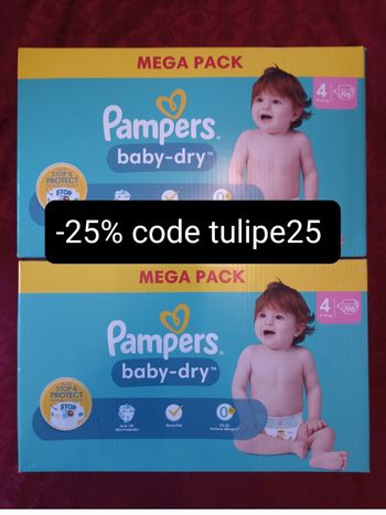 2 cartons couches Pampers baby-dry T4 taille 4 méga pack