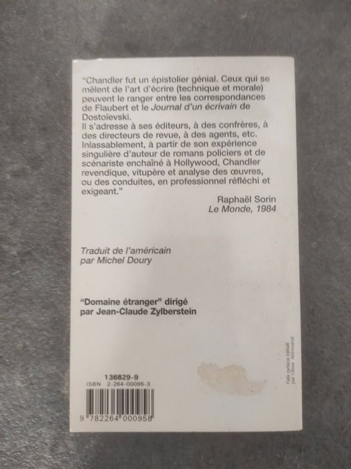 Lettres tome 1 Raymond Chandler 10/18 Domaine Etranger 1995 - photo numéro 3