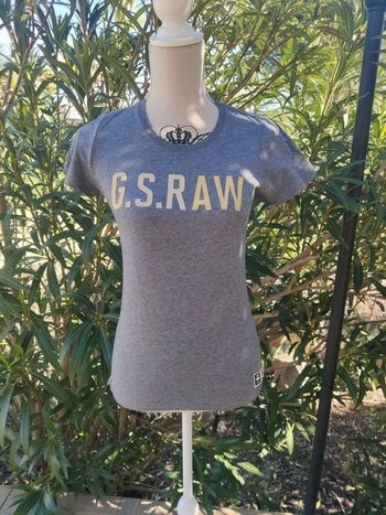 Tee shirt gris et impression g-star 34 En TBE Lettres légèrement décoloré