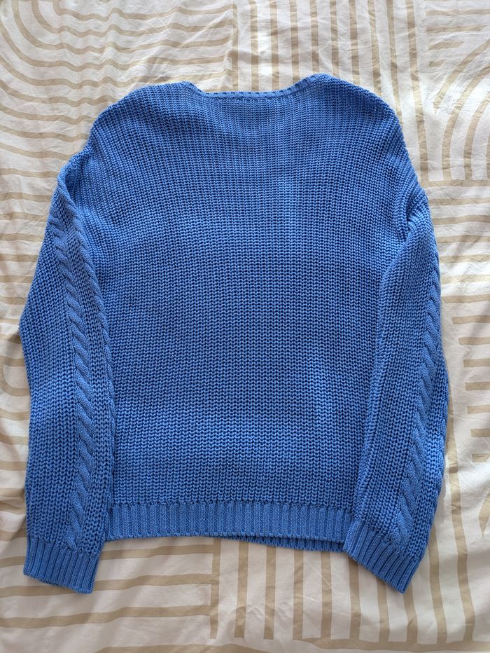 Pull Cache Cache - Grosse Maille Torsadée Bleu Électrique - photo numéro 3