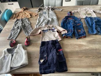 Lot bébé garçon 6 mois salopette chaussures pantalon polo sweat gilet