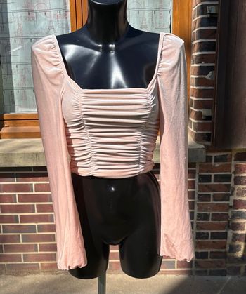 💗 Top velours froncé rose poudré – Taille 34