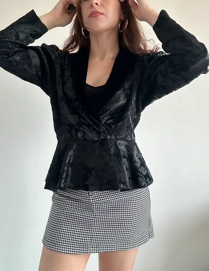 Veste vintage années 80 noire velours taille S - photo numéro 3
