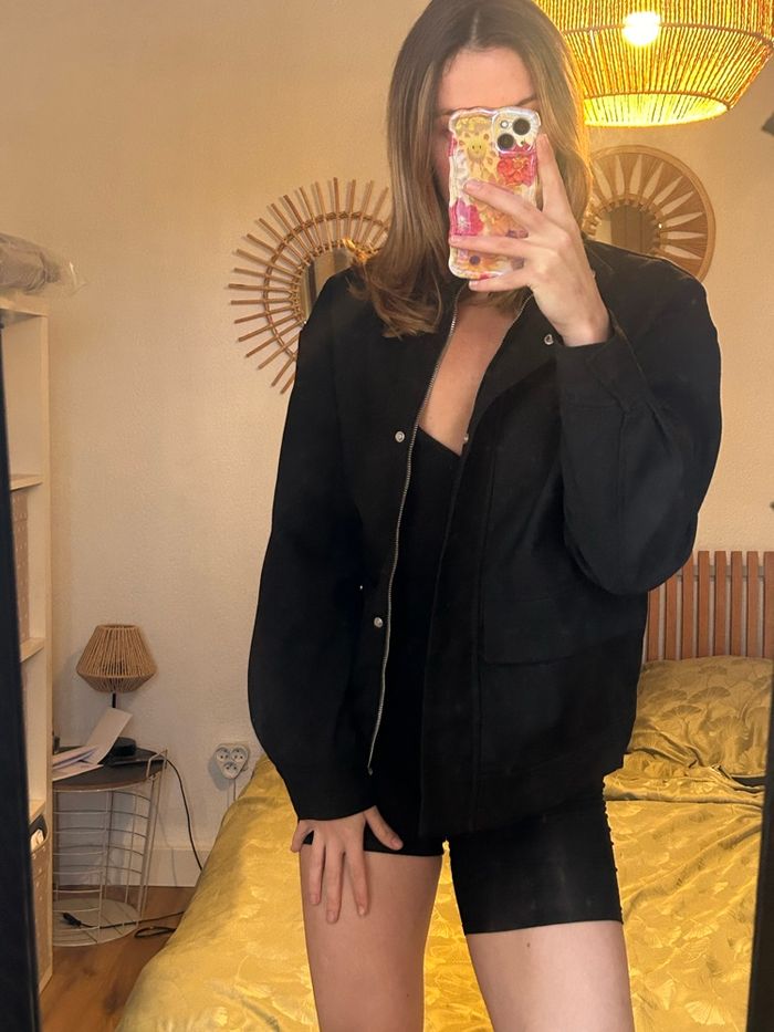 Veste noir à col montant pull and bear - photo numéro 2