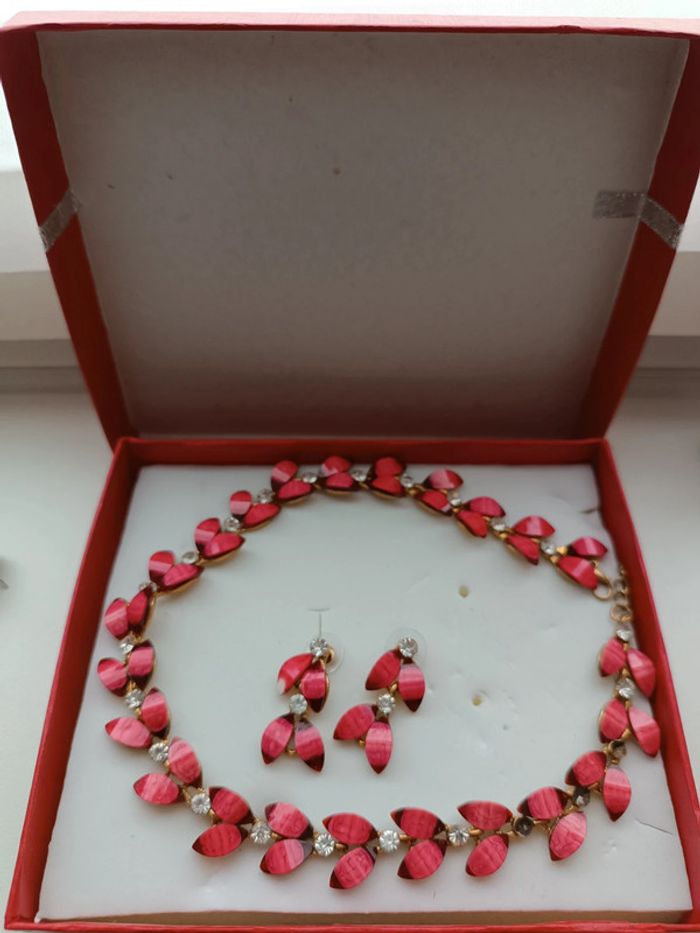 Parure boucles d oreilles et collier perles et corail - photo numéro 5