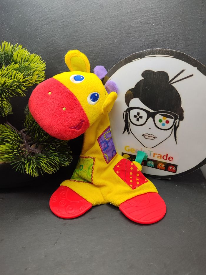 bright Starts doudou girafe jaune rouge violet vert bruissant Anneau dentition