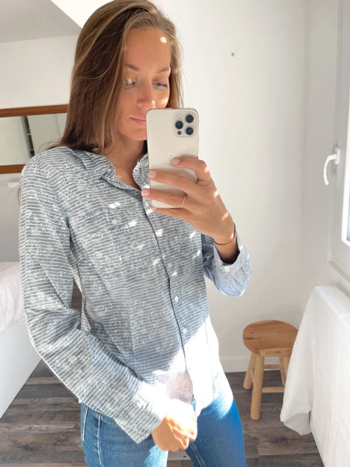 Chemise à rayures et motifs H&M bleu clair et blanc - photo numéro 4