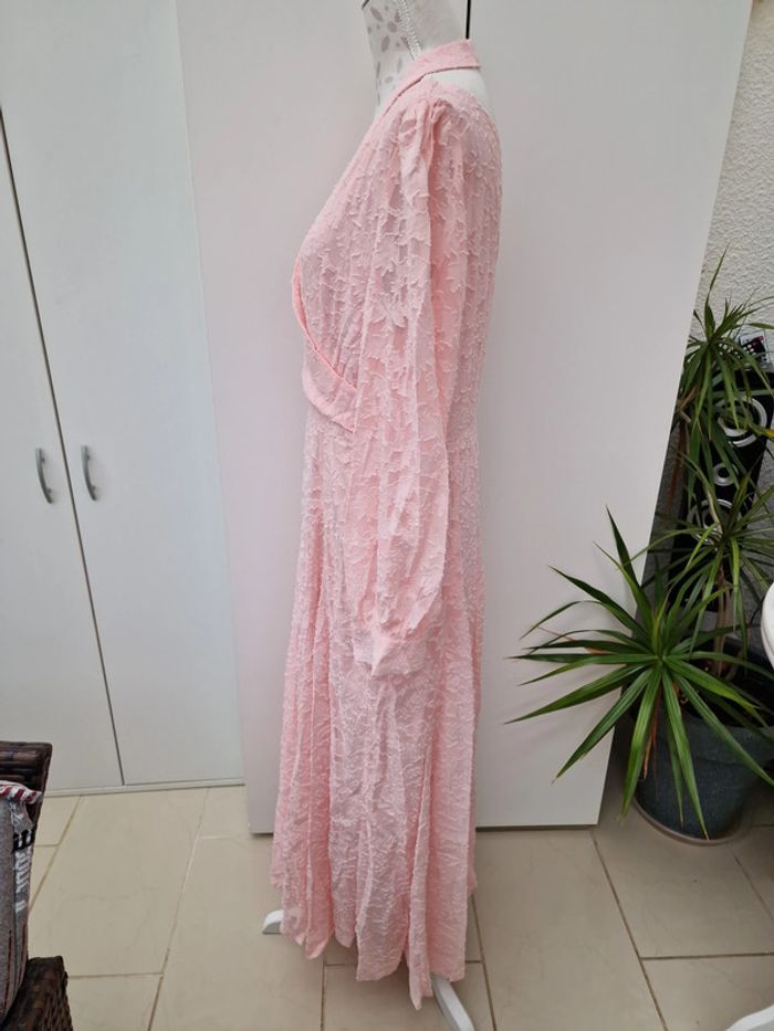 Robe Longue Dentelles Fleurs Rose Poudre - photo numéro 5
