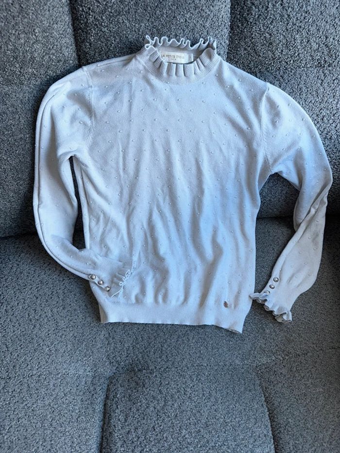 Pull col et manches volantés blanc La petite étoile - photo numéro 2