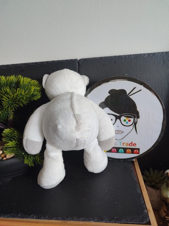 Doudou peluche ours blanc gris Musti mustela pantin lait publicitaire DD002626 - photo numéro 2