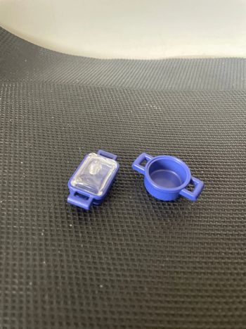 Playmobil lot 2 casseroles plats bleus dont 1 avec couvercle vaisselle maison cuisine