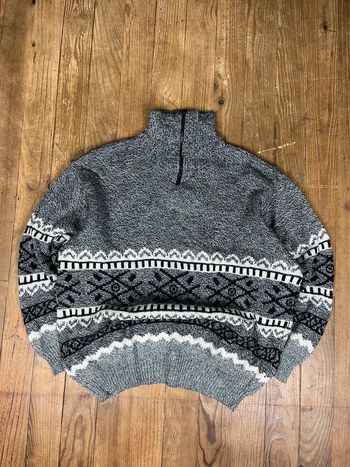 Pull maille vintage 1/4 zip motifs rayures multicolore L