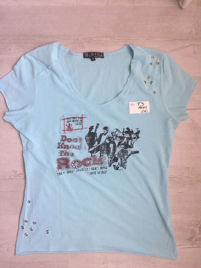 464-Tee-shirt turquoise T3 38/40 - photo numéro 3