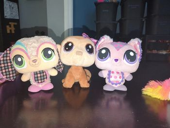 Lot 3 peluches pet shop singe lapin chat