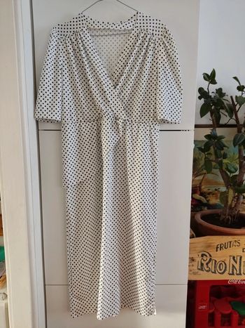 Robe blanche à pois noir vintage taille 38 très bon état