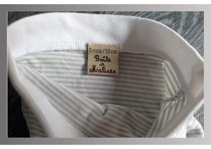 bonnet + gant bébé gris rayé blanc Boite à malice 0 mois/50cm - photo numéro 2
