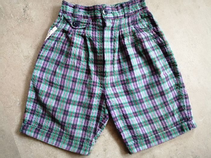 Bermuda à pinces à carreaux marine vert violet rouge 4 ans PIT CHOUN - photo numéro 1