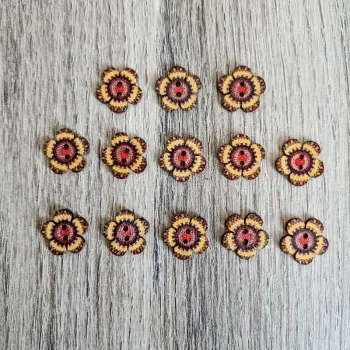 Lot de 13 boutons fleurs en bois