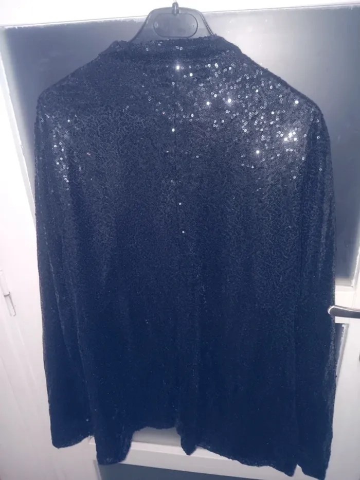 Veste de soirée noire à sequins élégante pour femme taille XL - photo numéro 3