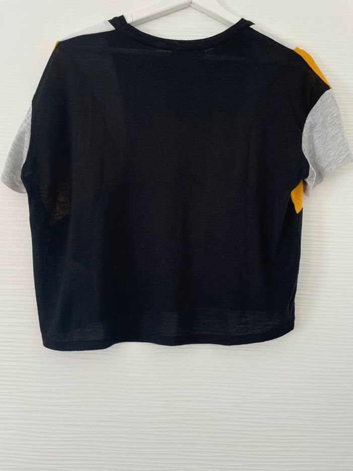 Haut t-shirt noir blocs jaune moutarde gris uni basique simple col rond manches courtes - photo numéro 3