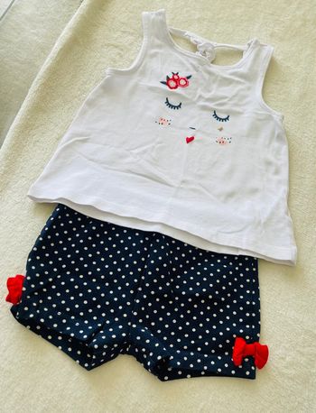 Ensemble short bleu à pois blanc et débardeur blanc 12mois-74cm Orchestra