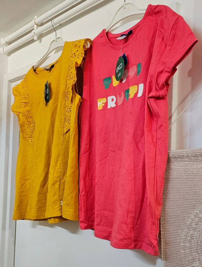 2 Tee-shirts Haut Blouse Top 100% Coton Okaïdi Taille 14 ans