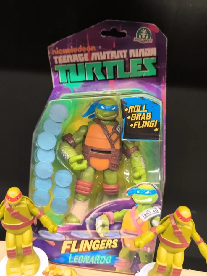 Lot tortue ninja tmnt mutant teenager turtle flingers Leonardo 2002 figurine figure action disque - photo numéro 7