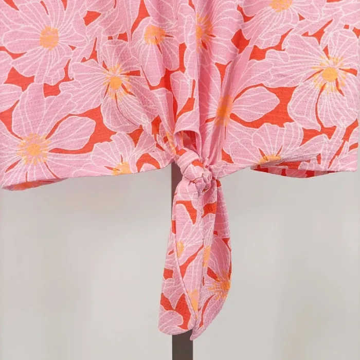 Chemise fluide fleurie rose orange CMT Atelier, col V nouée devant, taille M A516 - photo numéro 6