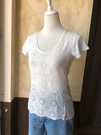 T-shirt blanc brodé ajouré Miss Captain 36